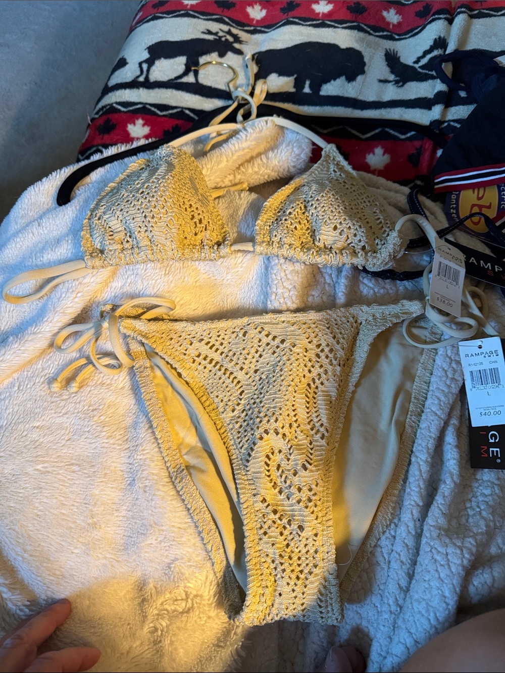 Rampage Yellow Crochet Tie-Side Bikini Set